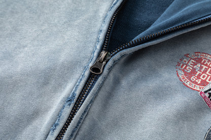 Washed Damage Print Boxy Zipper Hoodie WN25868
