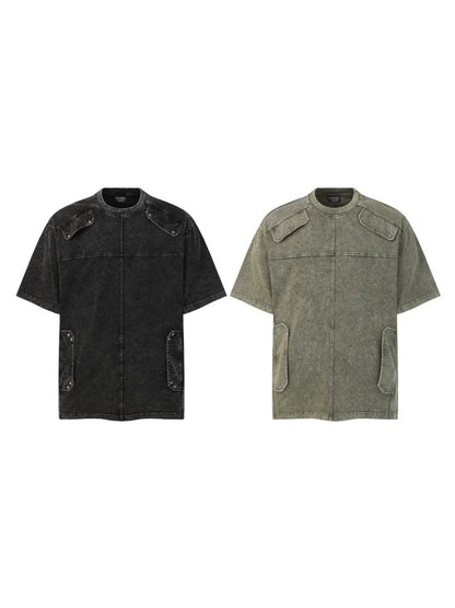 Heavyweight Washed Metal Stud Deconstructed Short Sleeve T-Shirt WN27896
