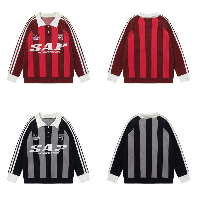 Colorblock Striped Collared Oversize Knit Sweater WN11452