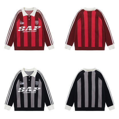 Colorblock Striped Collared Oversize Knit Sweater WN11452