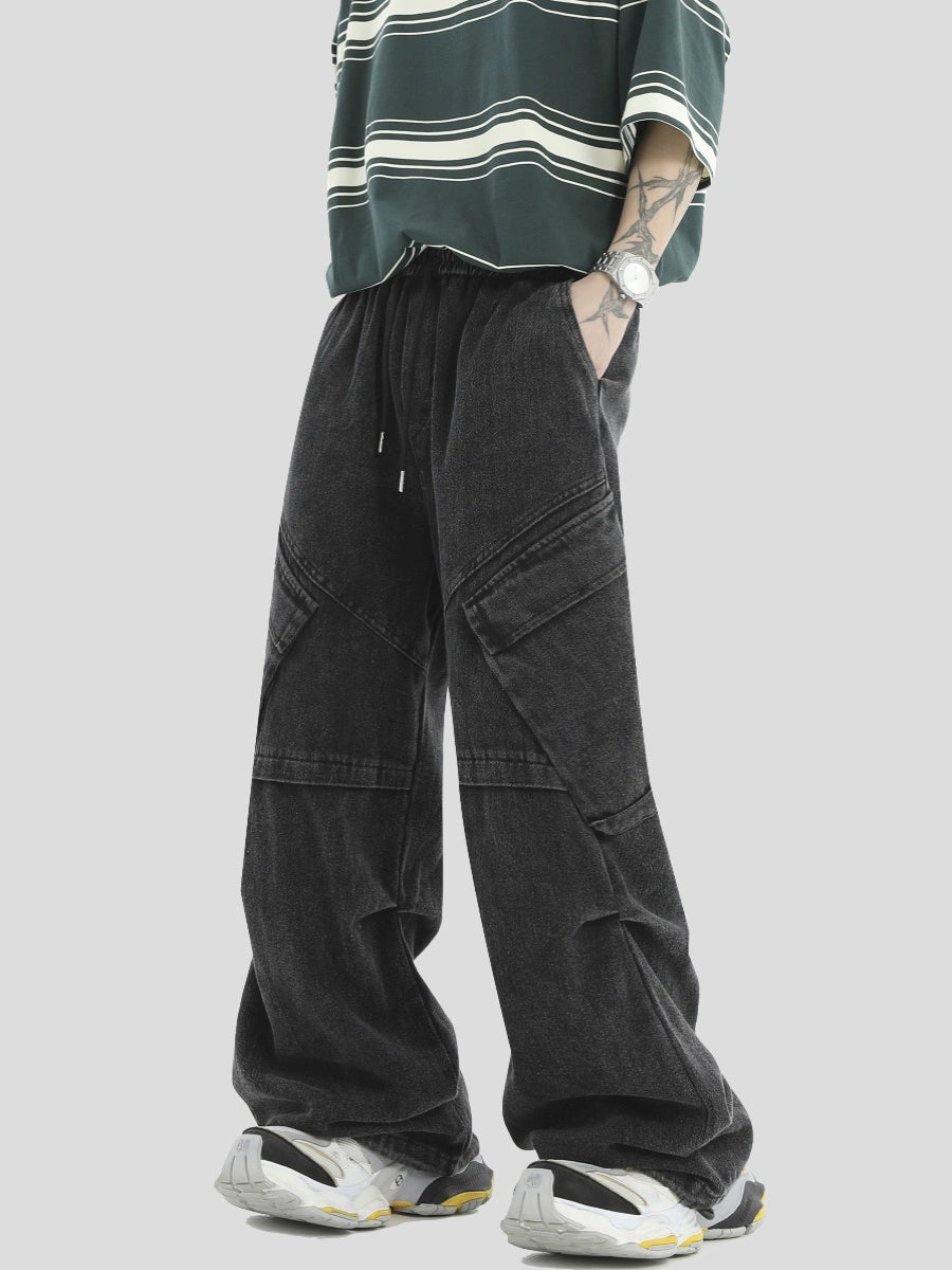 Wide-Leg Straight Cargo Denim Jeans WN7167