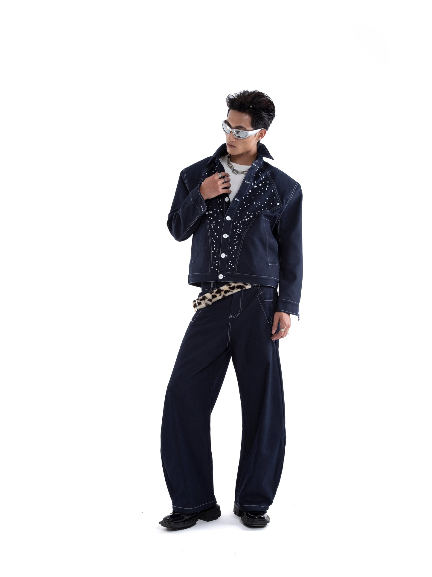 Pearl Detail Glitter Short Jacket & Pants Setup WN20658