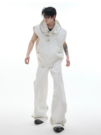 Metal Buckle Hooded Sleeveless Vest & Pants Setup WN18397