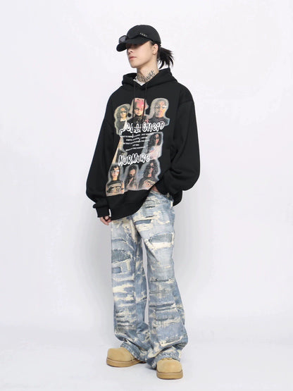 Graffiti Print Fleece Linning Pullover Hoodie WN10933