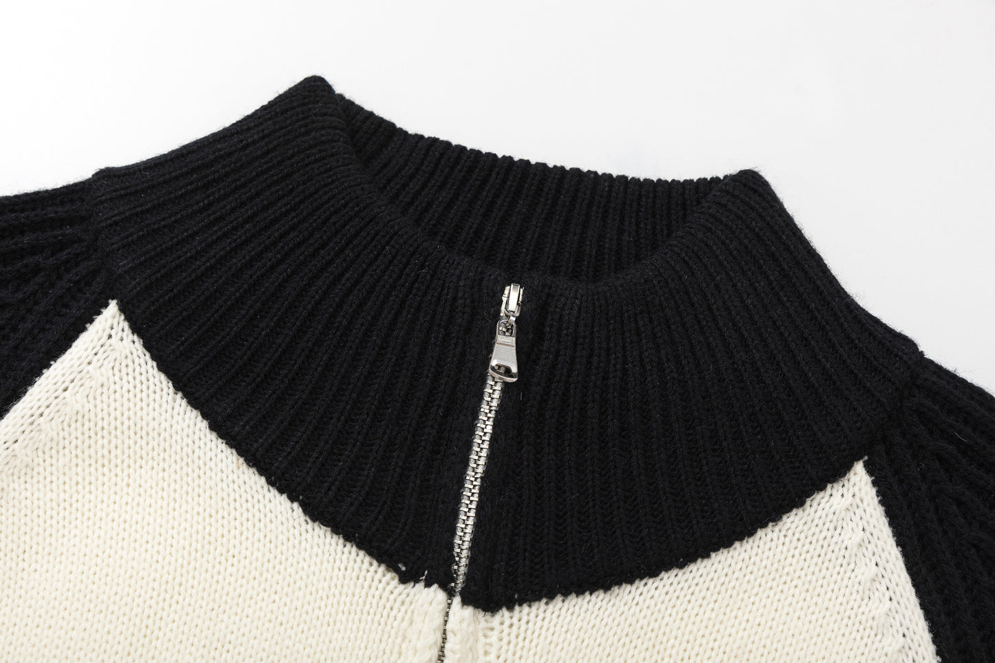 Statue Print Colorblock Patchwork High-Neck Knit Cardigan WN11510