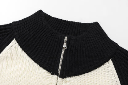 Statue Print Colorblock Patchwork High-Neck Knit Cardigan WN11510