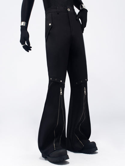Studs Zipper Seam Flare Trousers WN23701