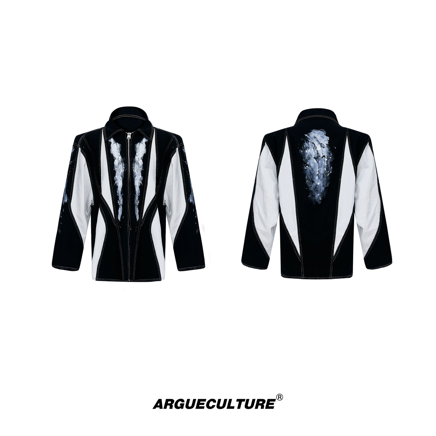 Contrasting Ink Dye Shoulder Pad Patchwork Zipper Jacket WN8673