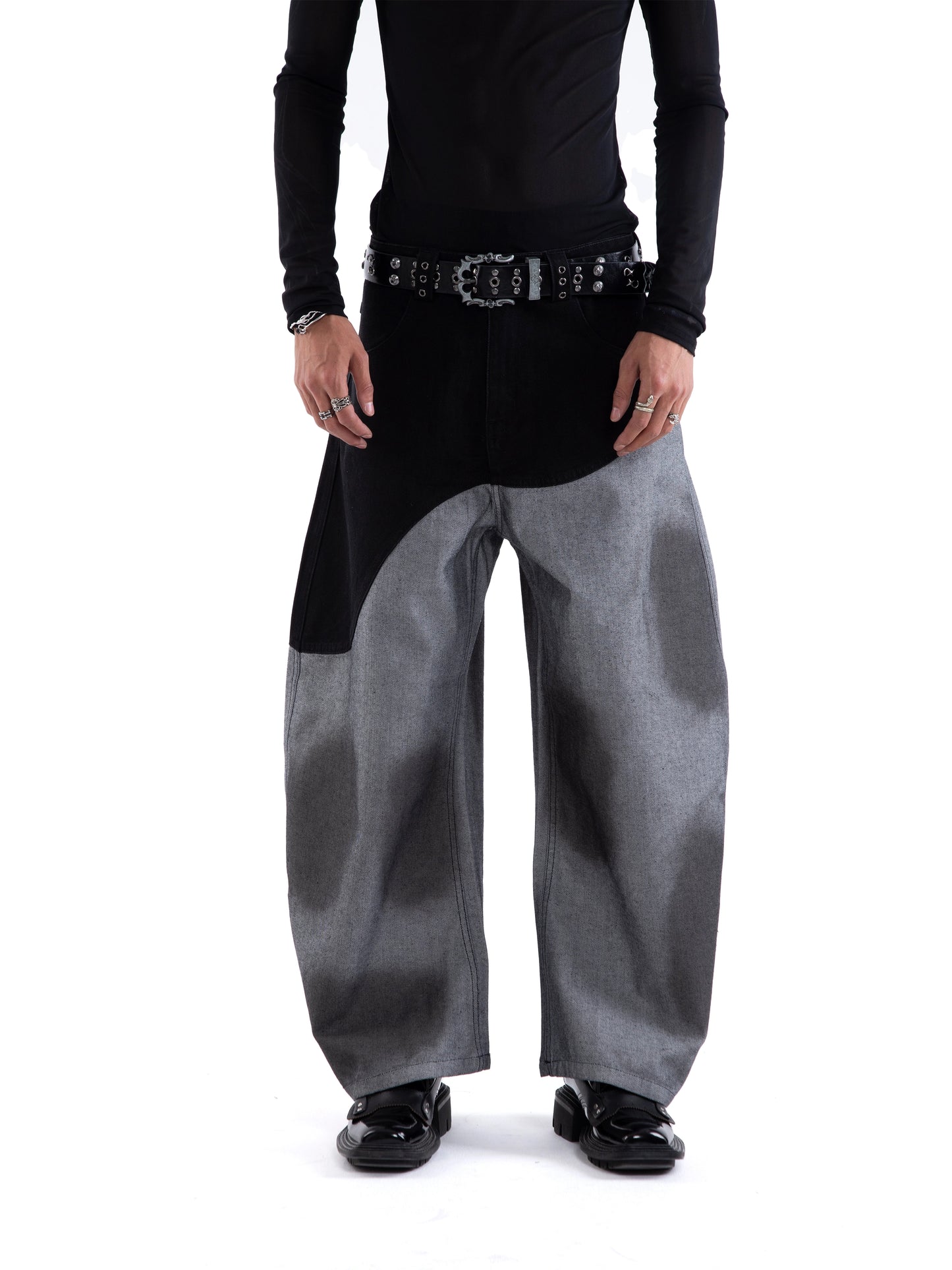 Color-Block Hand Paint Waxed Wide Leg Denim Jeans WN20654