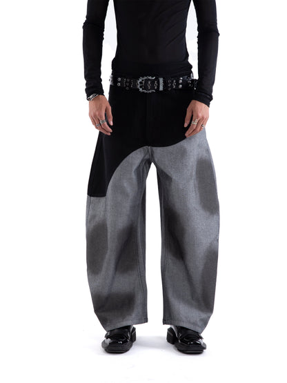 Color-Block Hand Paint Waxed Wide Leg Denim Jeans WN20654