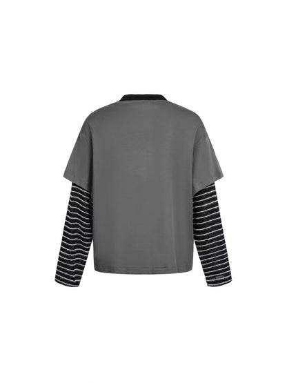 Fake Layered Studs Graphic Long Sleeve T-Shirt WN27820