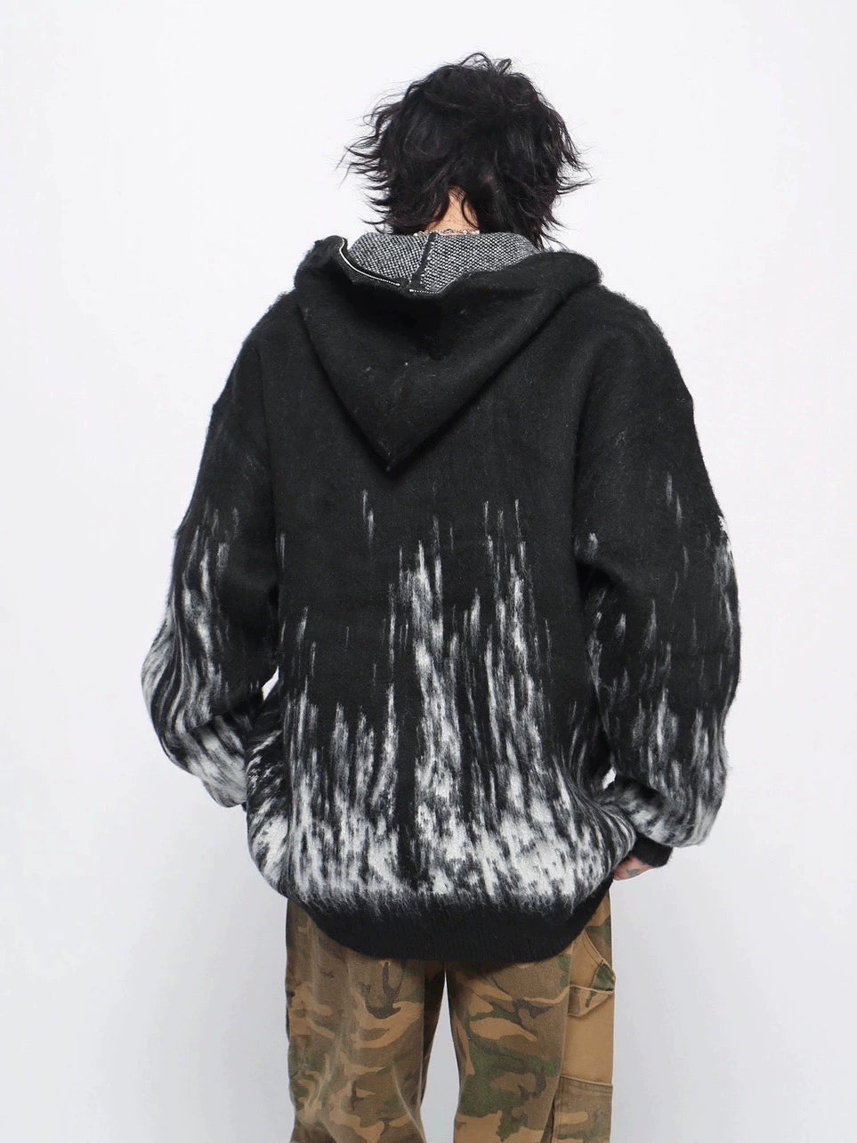 Oversize Shaggy Hooded Knit Cardigan WN10922