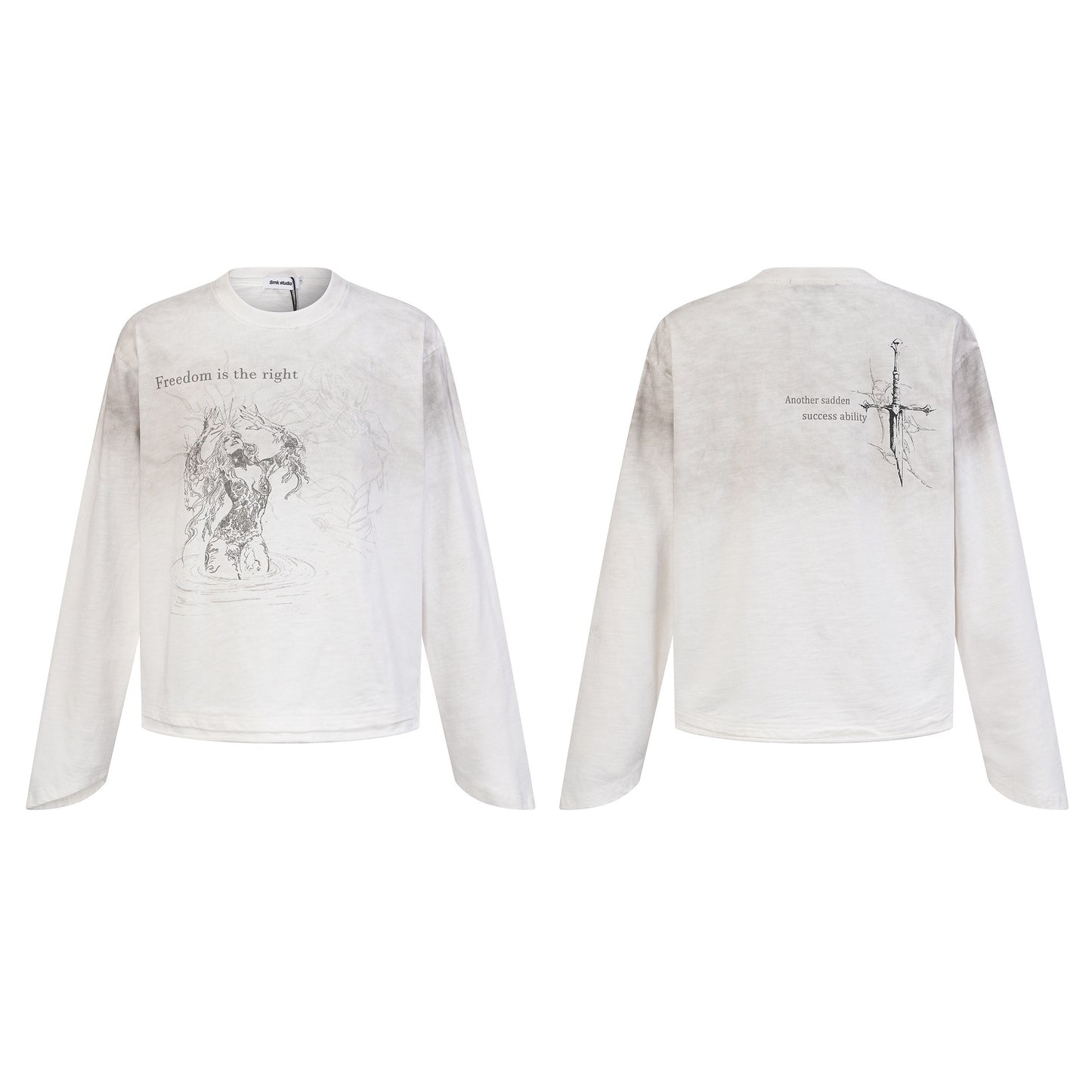 Graphic Print Wash Long Sleeve T-Shirt WN25688