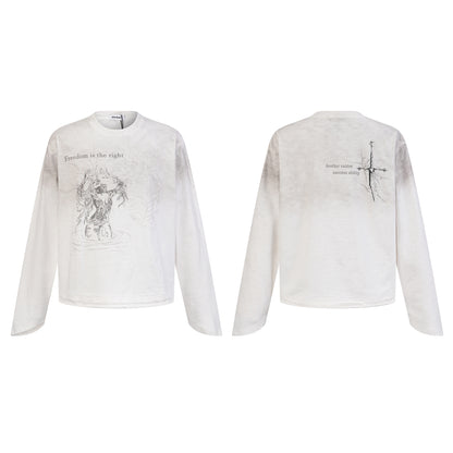 Graphic Print Wash Long Sleeve T-Shirt WN25688