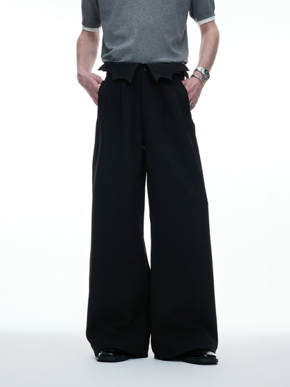 Irregular Fold-Over Waist Embroidery Wide Leg Pants WN27032