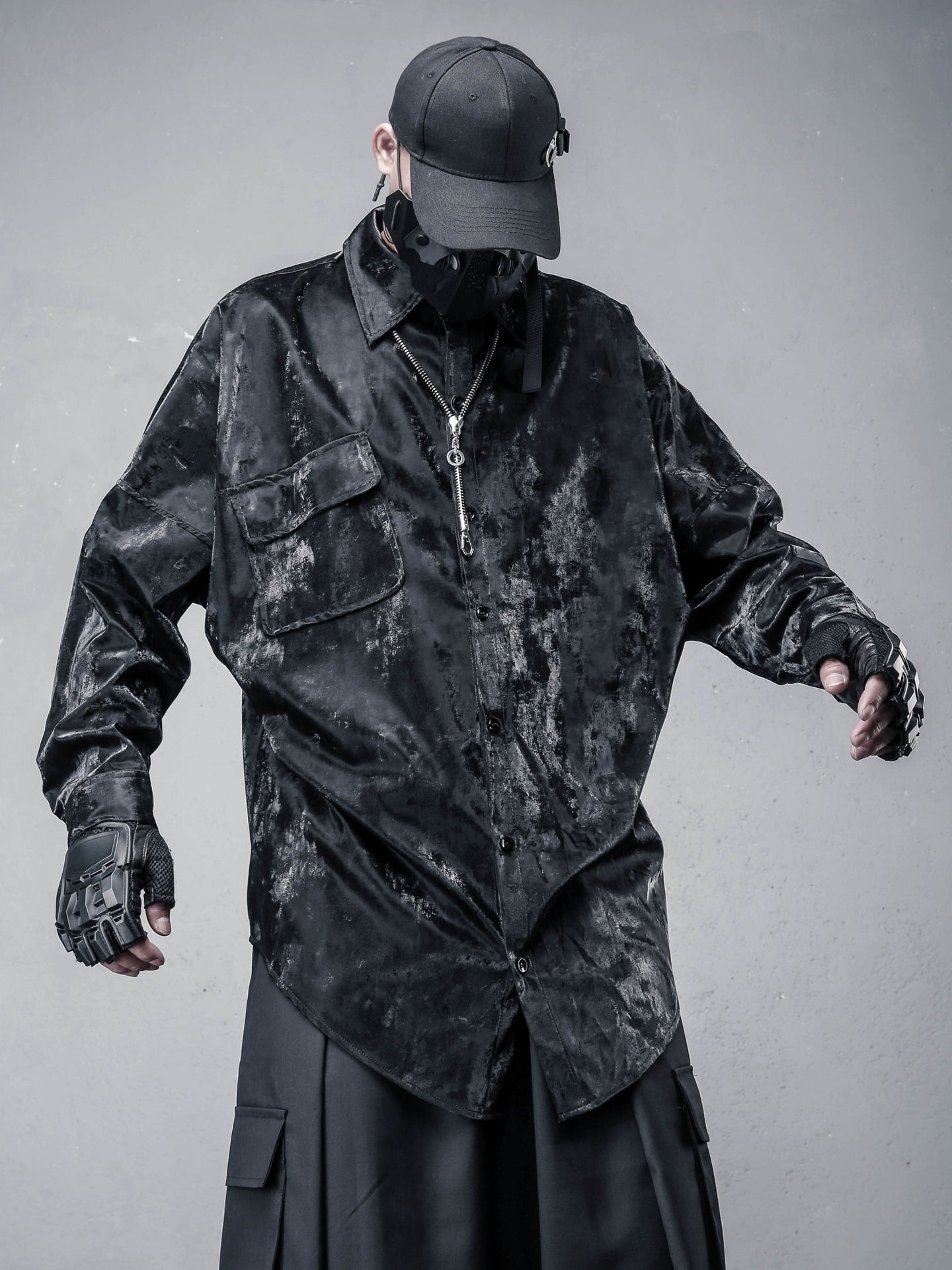 PU Leather Gloss Oversize Long Sleeve Shirt WN22327