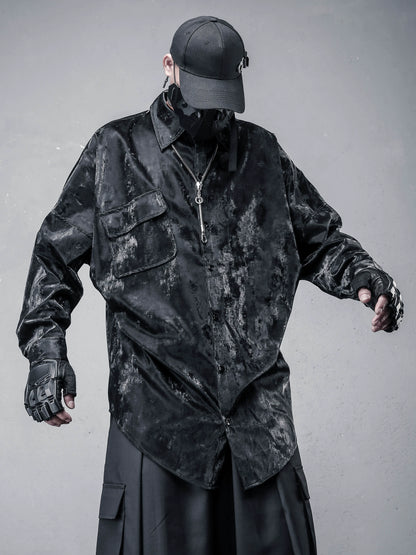 PU Leather Gloss Oversize Long Sleeve Shirt WN22327