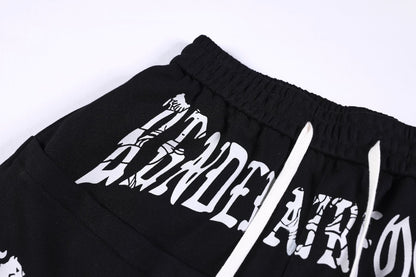 Graphic Print Panel Curved Wide Leg Sweatpants WN25931