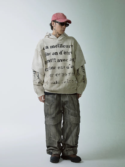 Double-Layered Heavyweight Mud-Dyed Graphic Oversize Hoodie WN12204