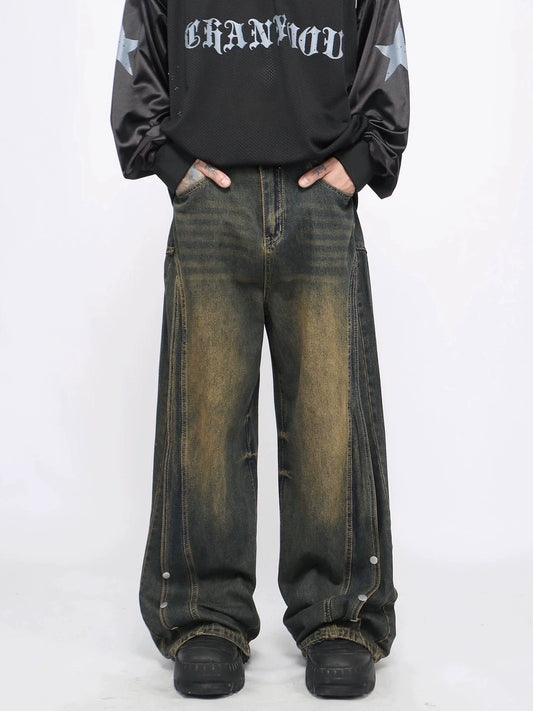 Washed Wide Leg Straight Denim Jeans WN8730