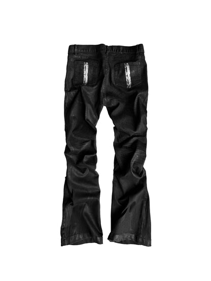 Foil Finish Whisker Pleats Low-Rise Denim Jeans WN27078