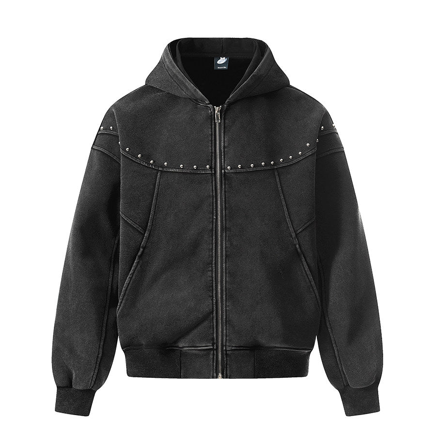 Studs Detail Oversize Zipper Hoodie WN24179