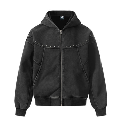 Studs Detail Oversize Zipper Hoodie WN24179