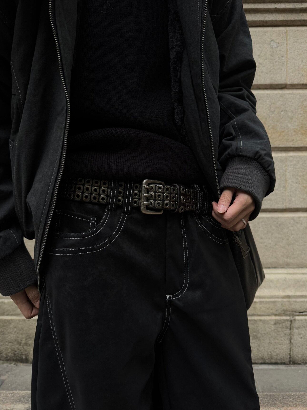 Stud Three-Pin Genuine Leather Belt WN23188