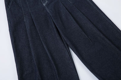 Washed Wide-Leg Tuck In Denim Jeans WN12732