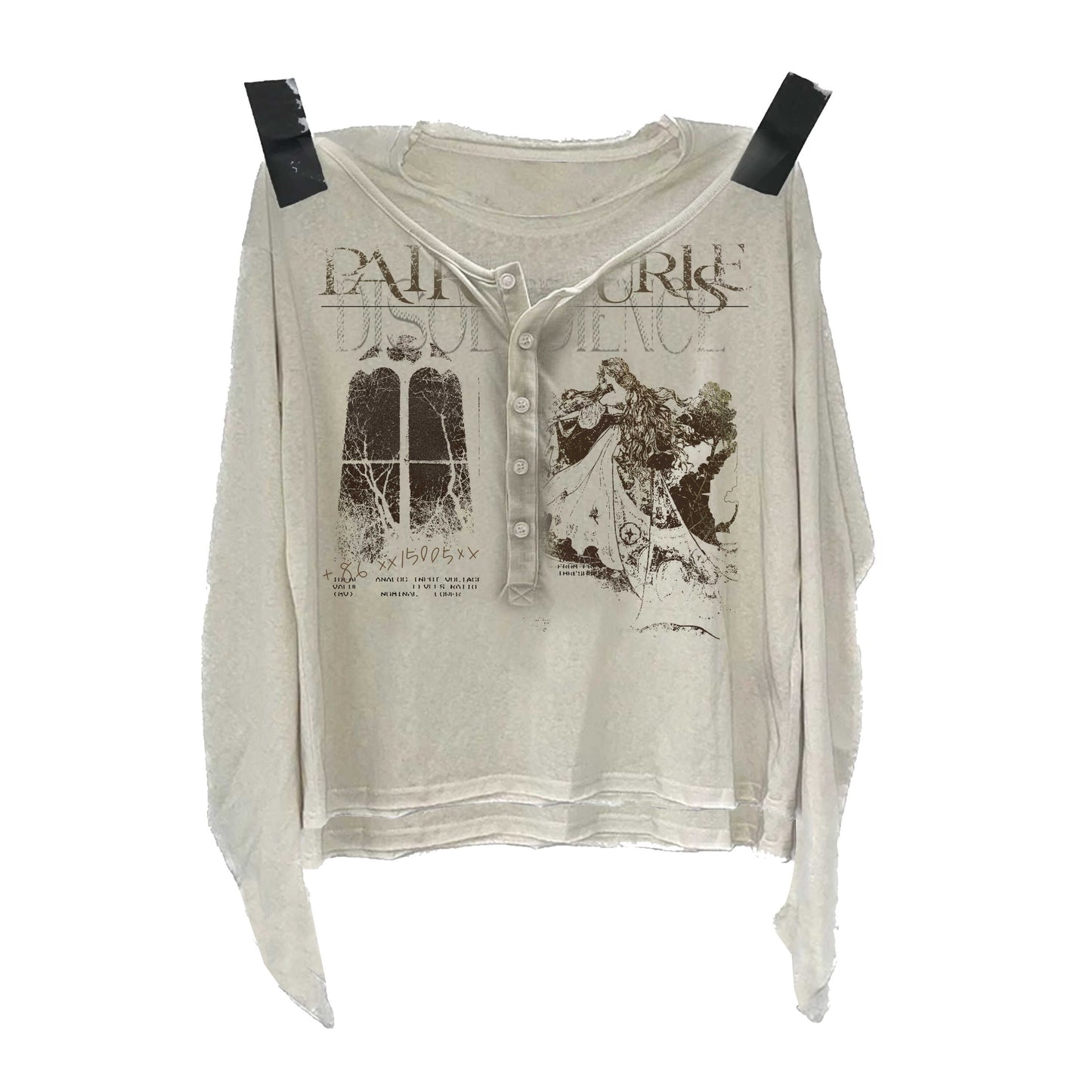 Graphic Print Henley Neck Long Sleeve T-Shirt WN15827