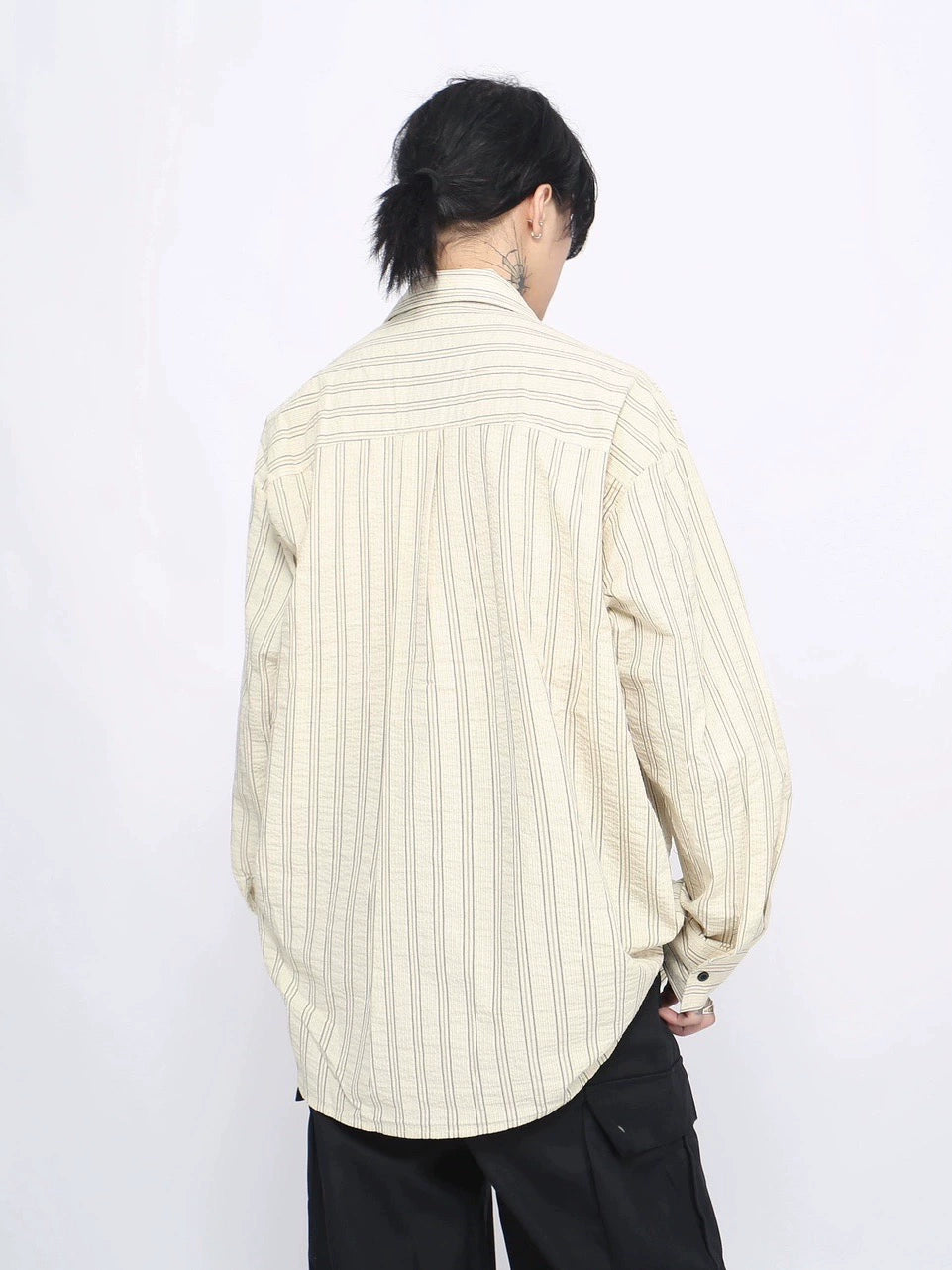 With Tie Vertical Stripe Long Sleeve Shirt WN8749