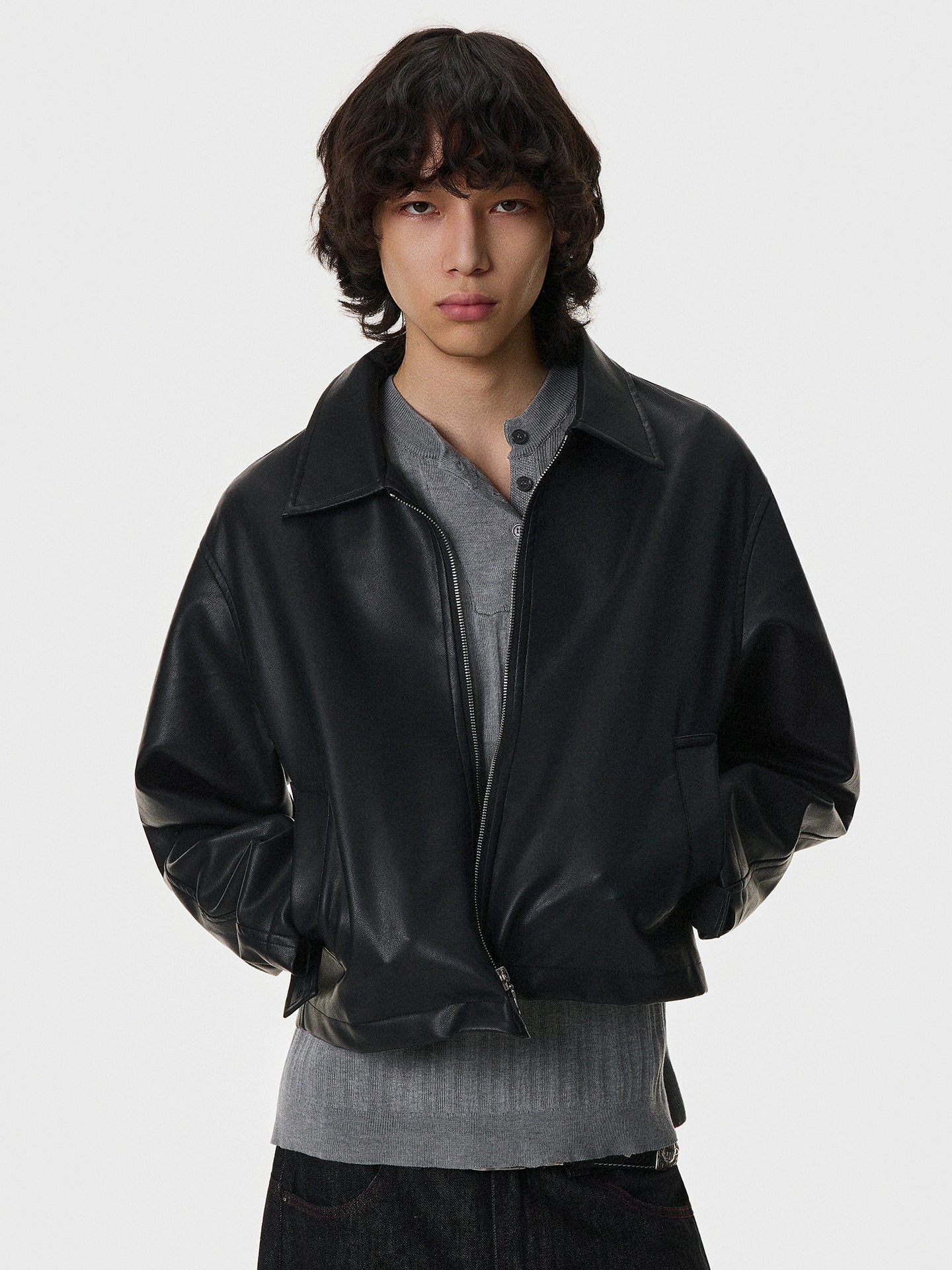 Turn-Down Collar Short PU Leather Jacket WN21395