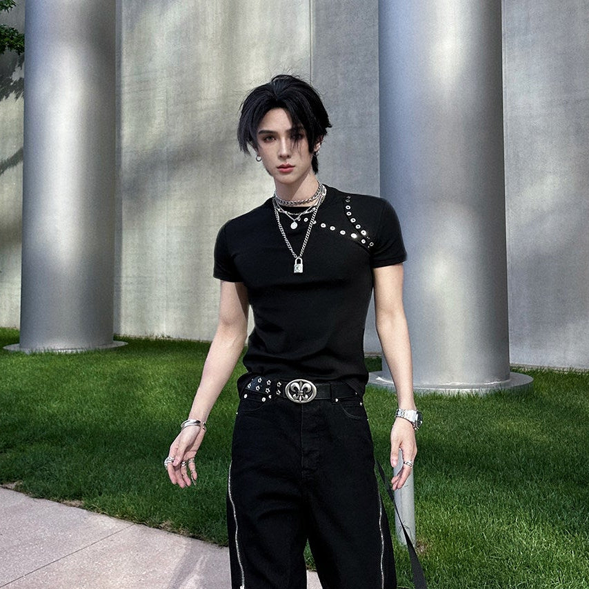 Metal Ring Slim Short Sleeve T-Shirt WN25036