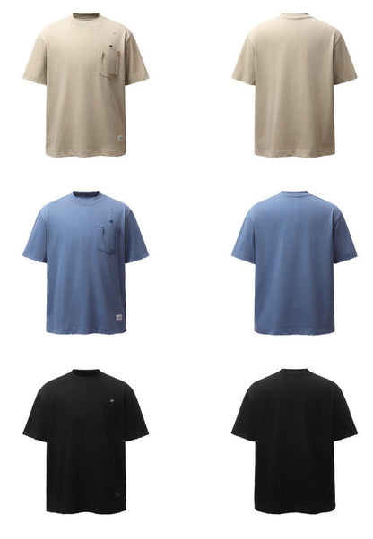 Damage Raw Hem Pocket Oversize Short Sleeve T-Shirt WN26864