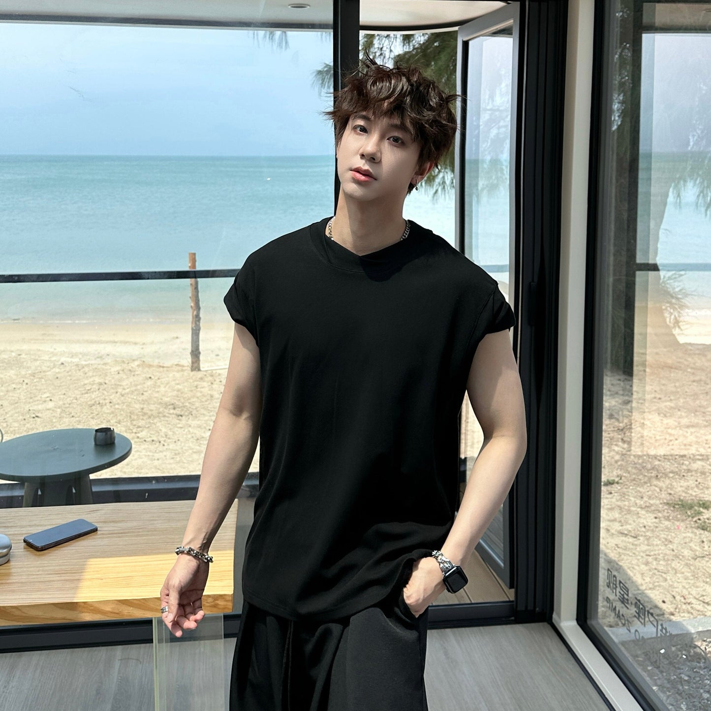 Drop Shoulder Sleeveless T-Shirt WN25331