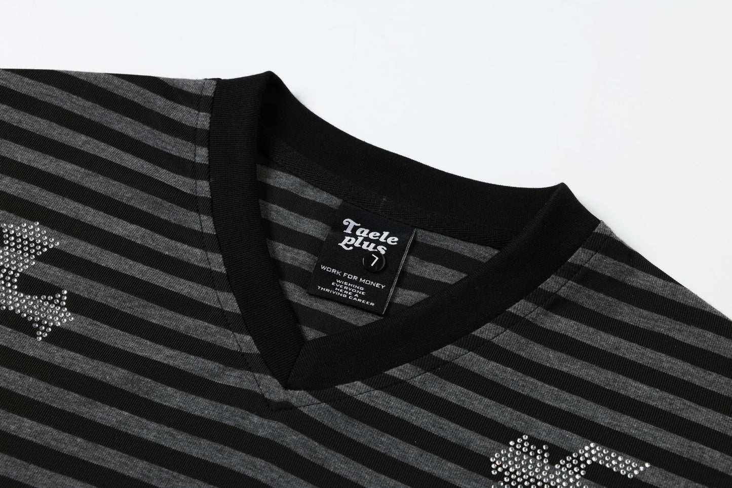 Stripe Cross Rhinestone Short Sleeve T-Shirt WN25781