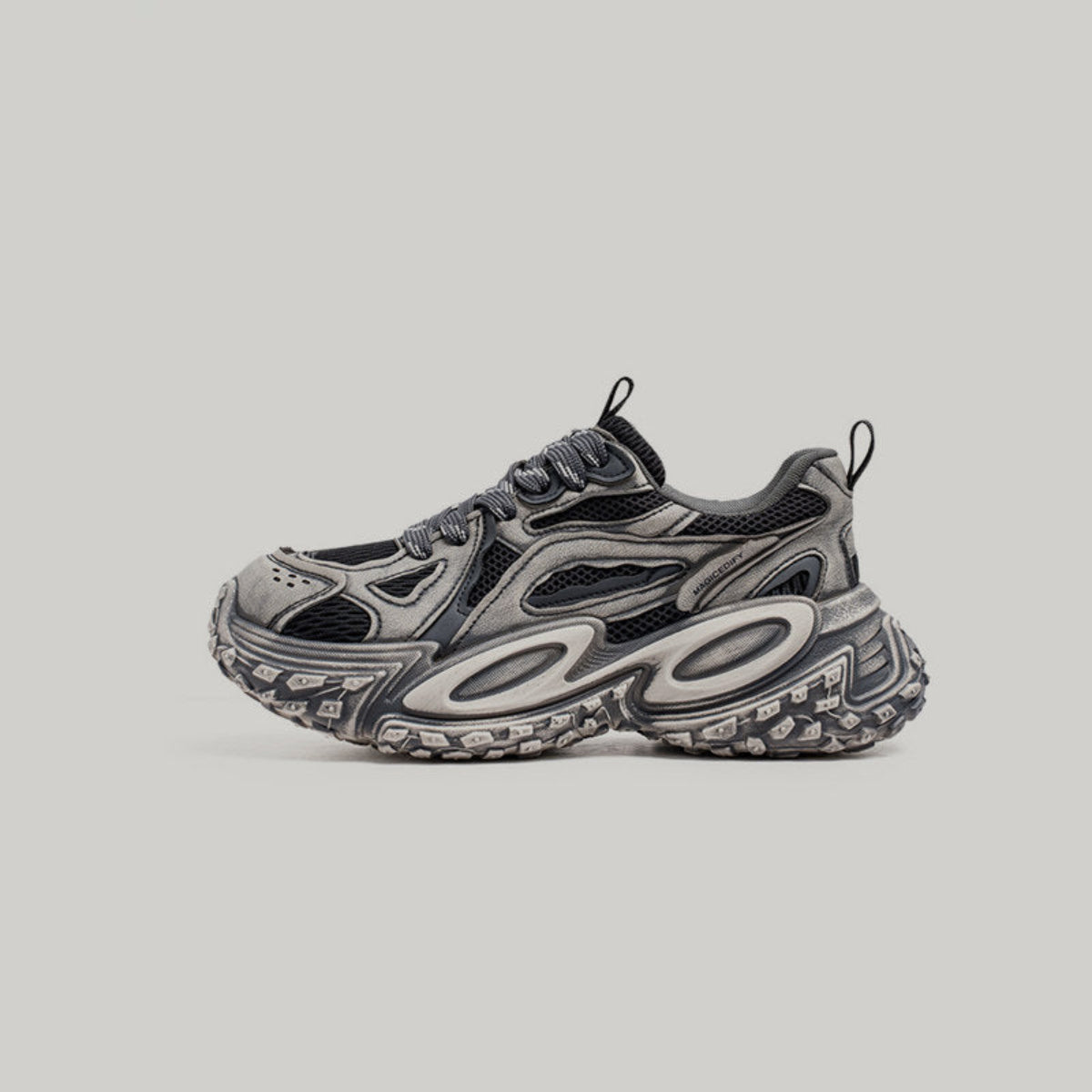 Layered Panel Studs Chunky Lace-Up Sneakers WN23449