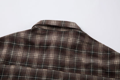 Plaid Letter Embroidery Fake Layered Long Sleeve Shirt WN25856