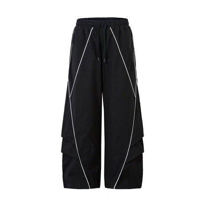 Wrinkled Reflective Drawstring Wide-Leg Pants WN15050