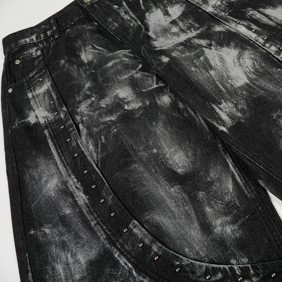 Paint Studs Curved Denim Jeans WN25499