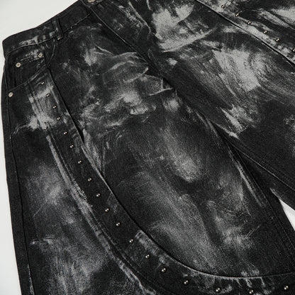 Paint Studs Curved Denim Jeans WN25499
