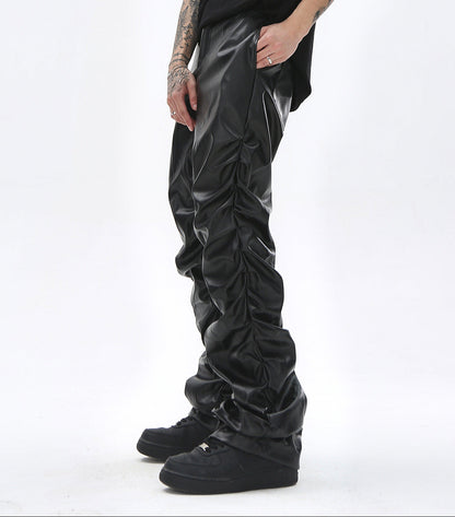 PU Leather Pleats Straight Pants WN25754