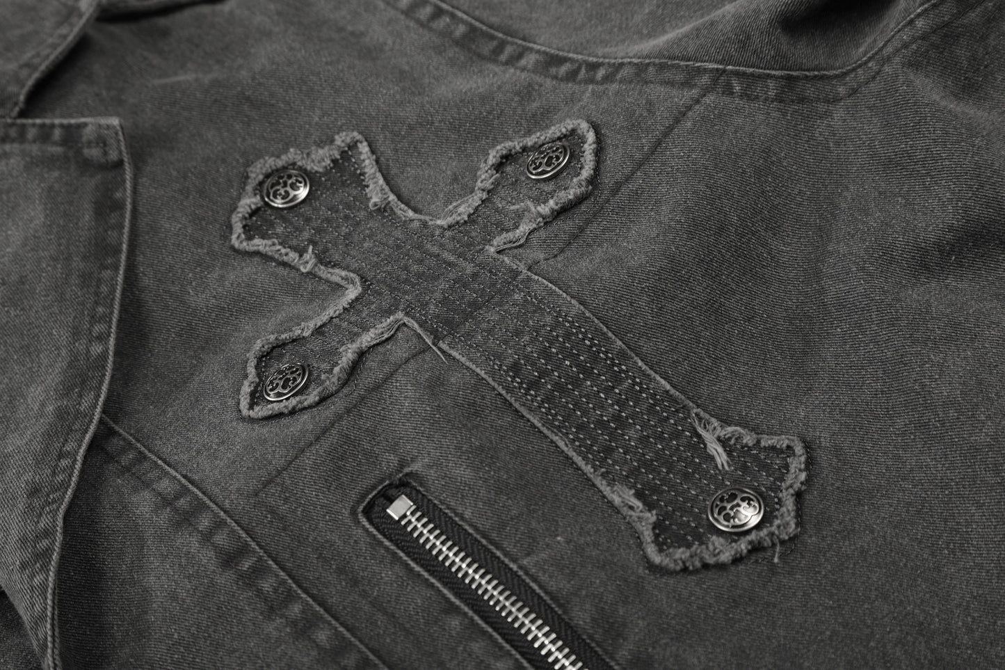 Washed Cross Patch Embroidery Jacket WN23043