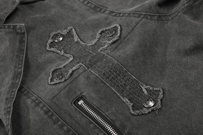 Washed Cross Patch Embroidery Jacket WN23043