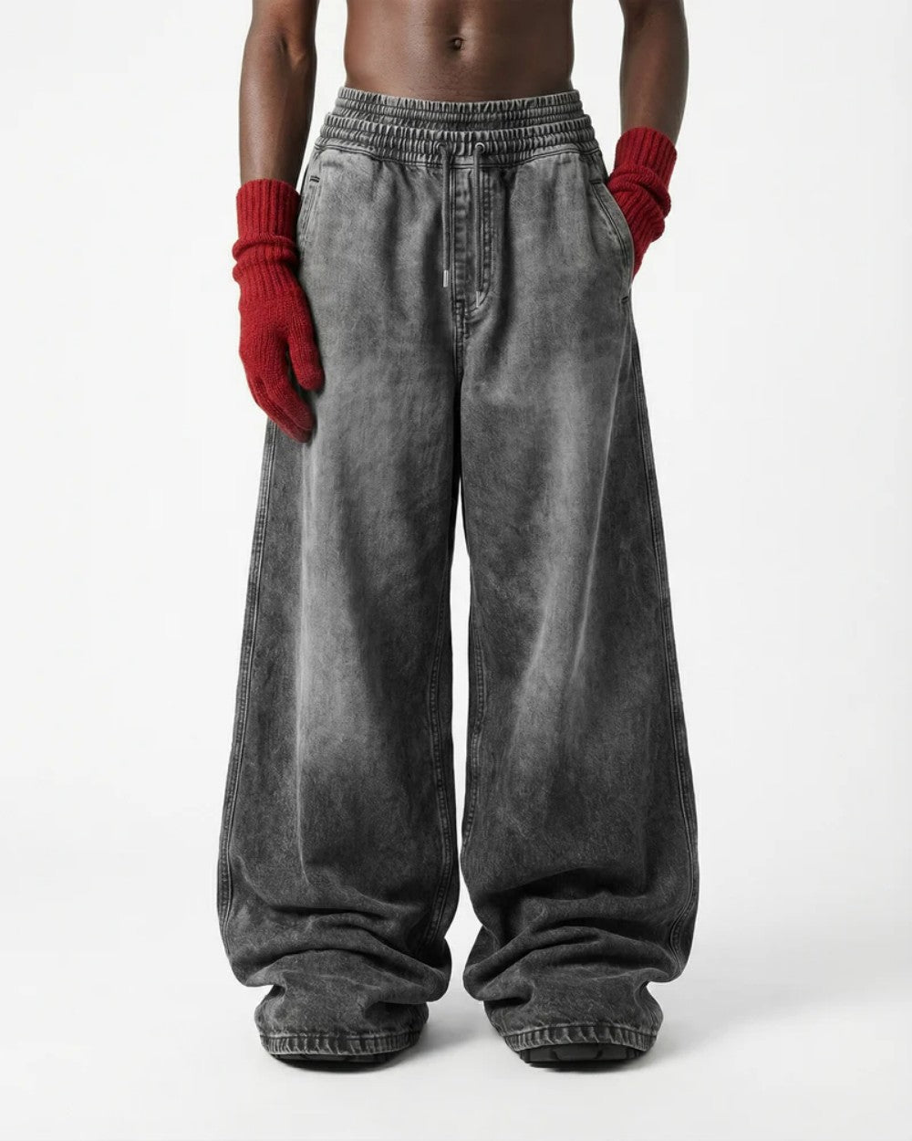 Gradient Wash Drawstring Wide Leg Denim Jeans WN27925