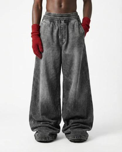 Gradient Wash Drawstring Wide Leg Denim Jeans WN27925
