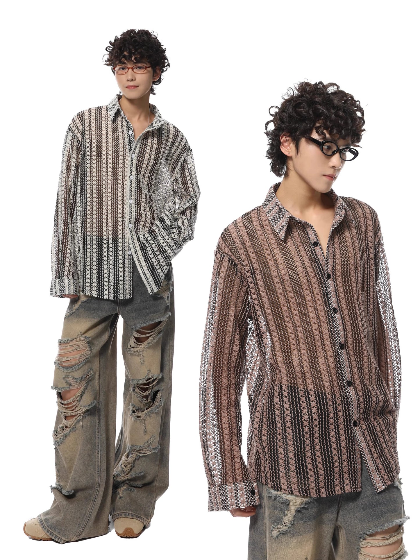 Oversize Mesh Long Sleeve Shirt WN7081