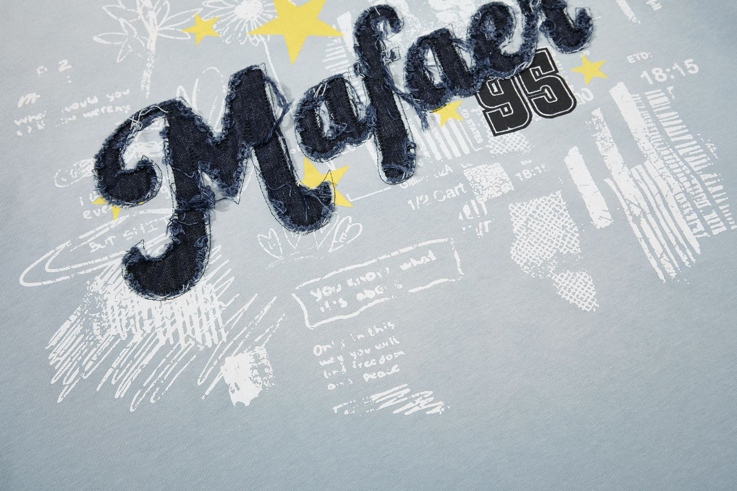 Star Applique Embroidery Washed Short Sleeve T-Shirt WN25651
