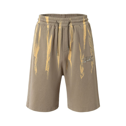 Drawstring Wash Tie-Dye Damage Half Sweatpants WN25589
