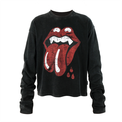 Lip Crack Letter Print Long Sleeve T-Shirt WN26647